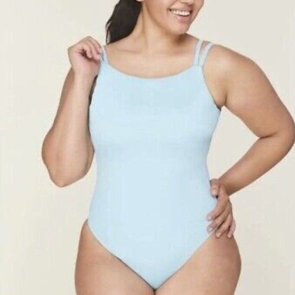 NWT Andie Swim Light Blue Rockaway One Piece Medium Timeless Neutral Minimalist